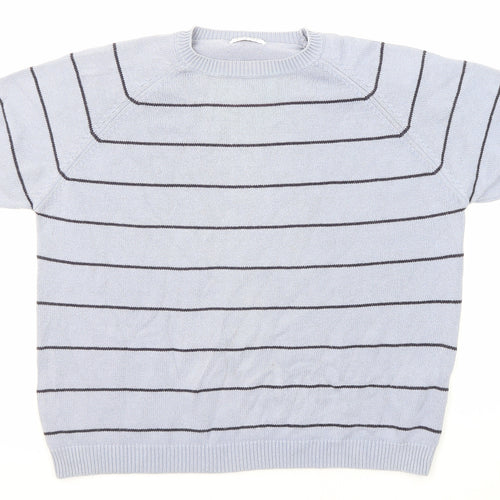 Berkertex Womens Blue Round Neck Striped Cotton Pullover Jumper Size 18 - Size 18-20