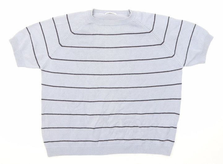 Berkertex Womens Blue Round Neck Striped Cotton Pullover Jumper Size 18 - Size 18-20