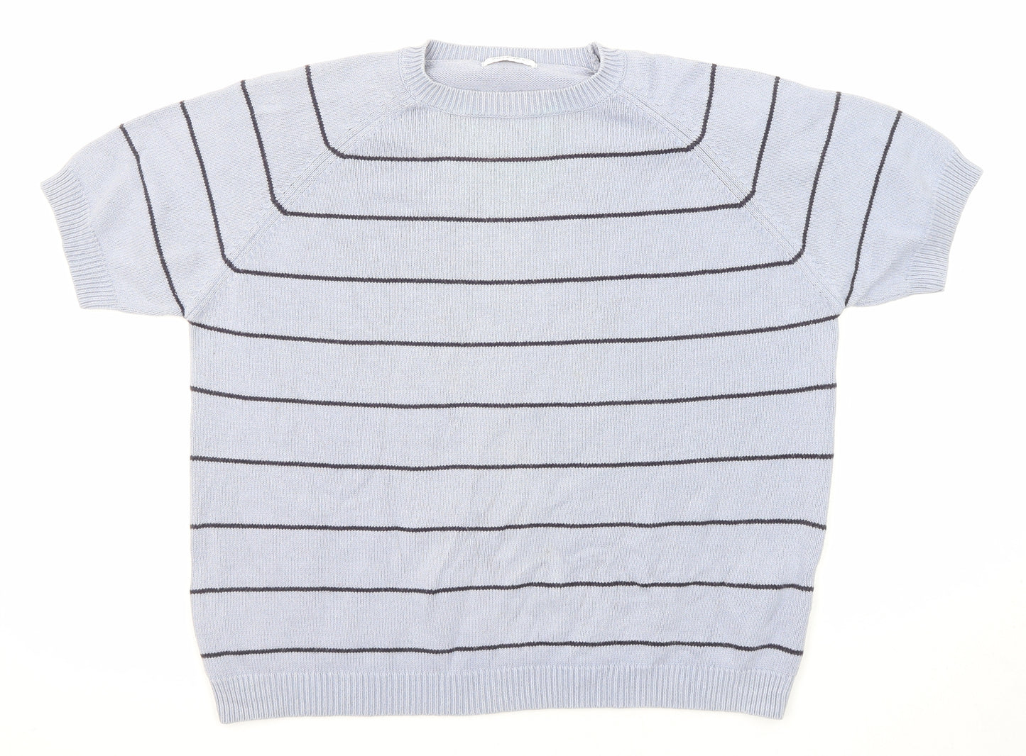 Berkertex Womens Blue Round Neck Striped Cotton Pullover Jumper Size 18 - Size 18-20
