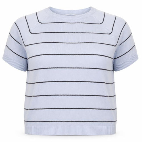 Berkertex Womens Blue Round Neck Striped Cotton Pullover Jumper Size 18 - Size 18-20