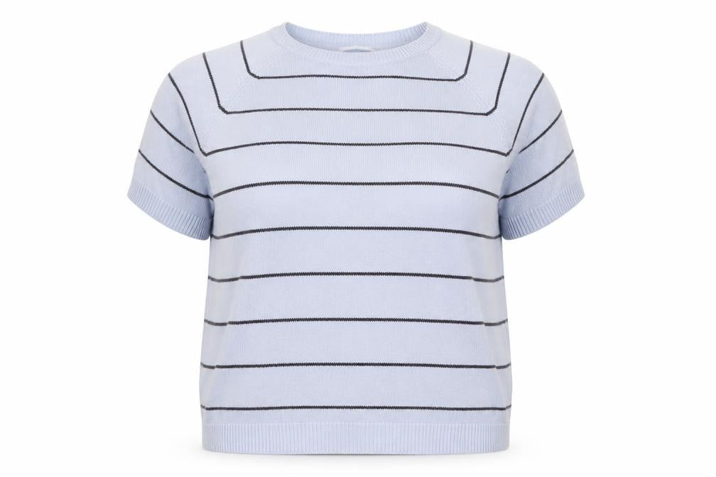Berkertex Womens Blue Round Neck Striped Cotton Pullover Jumper Size 18 - Size 18-20