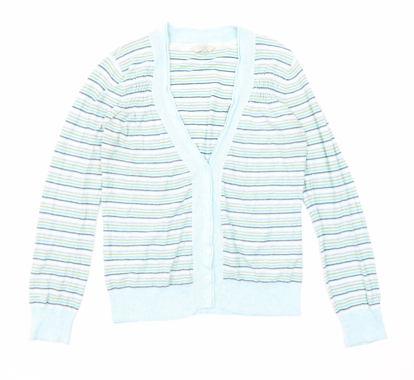 Fat Face Womens Multicoloured V-Neck Striped Cotton Pullover Jumper Size 14