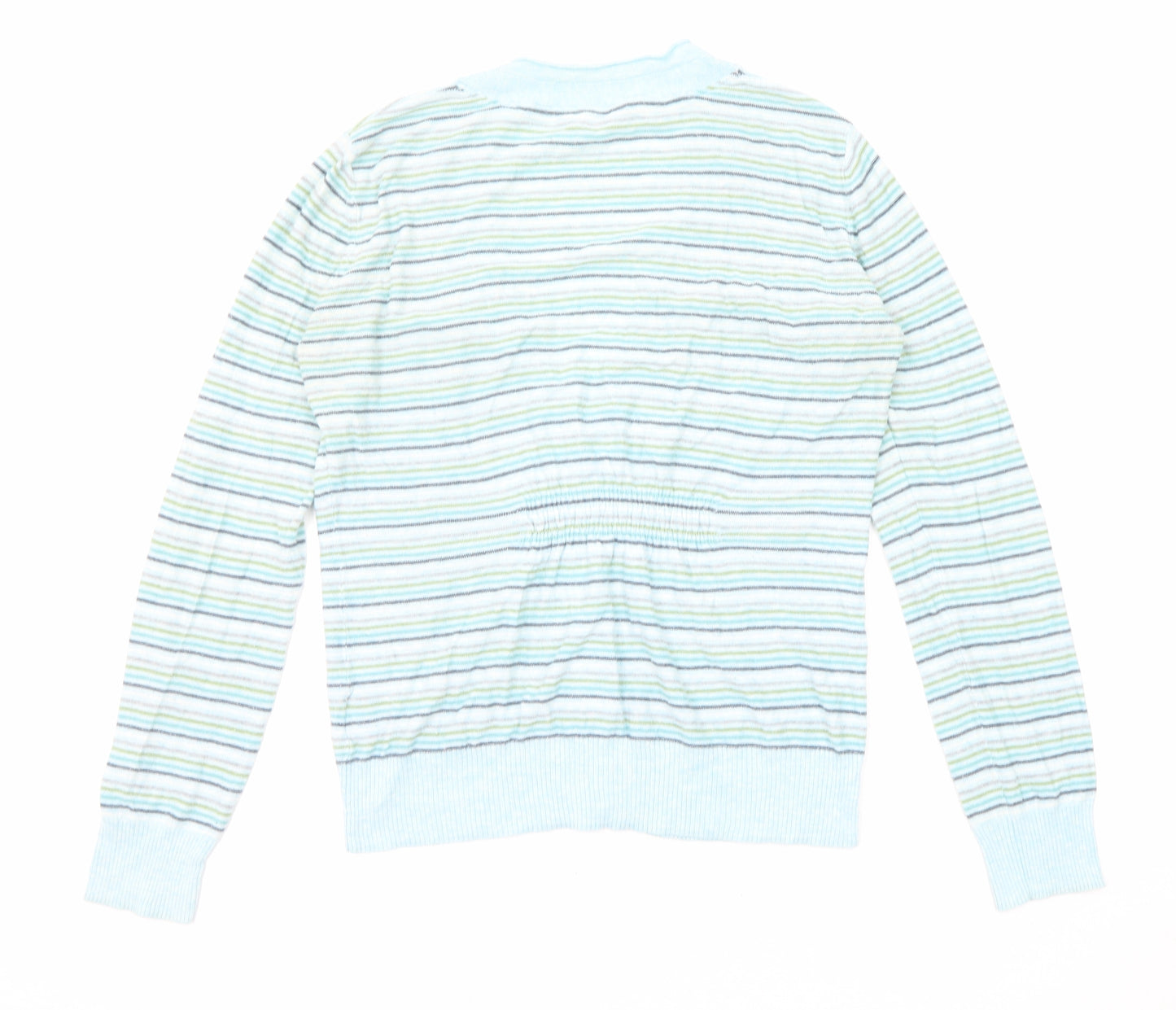 Fat Face Womens Multicoloured V-Neck Striped Cotton Pullover Jumper Size 14
