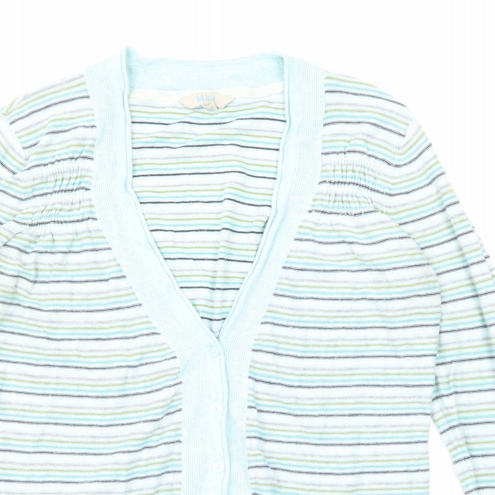 Fat Face Womens Multicoloured V-Neck Striped Cotton Pullover Jumper Size 14