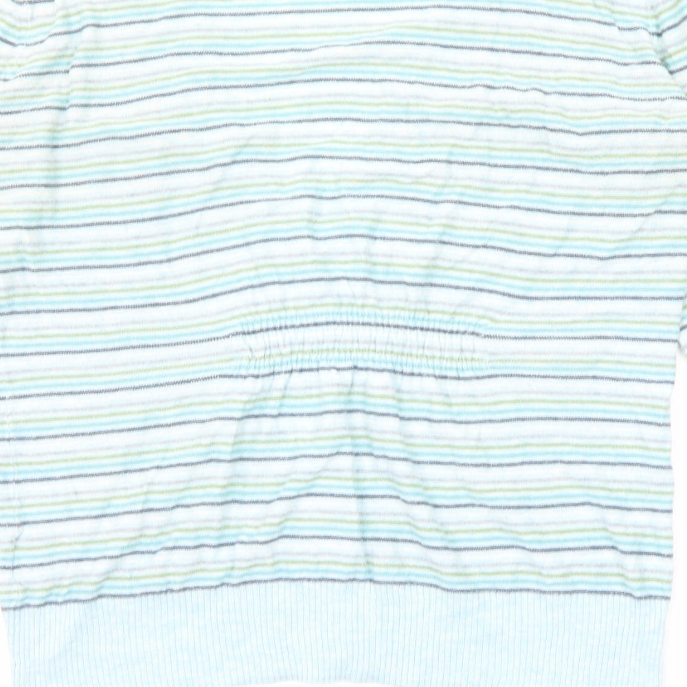 Fat Face Womens Multicoloured V-Neck Striped Cotton Pullover Jumper Size 14