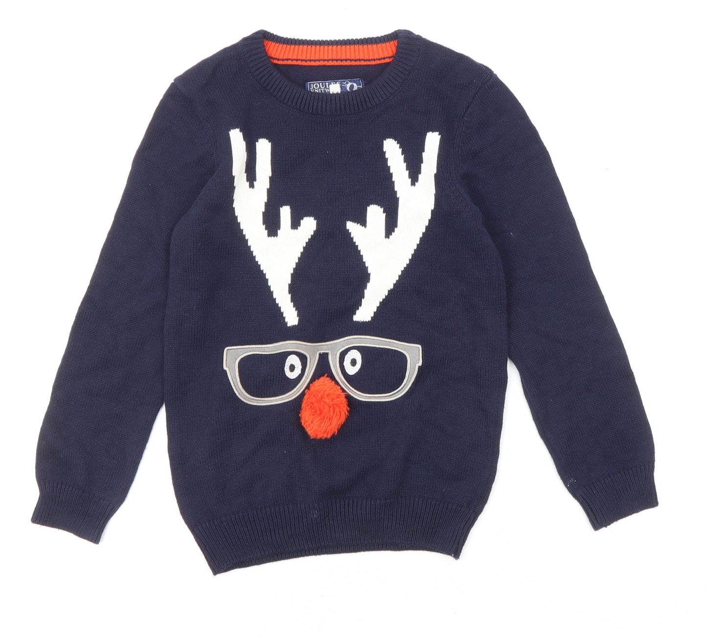 Joules Boys Blue Crew Neck Cotton Pullover Jumper Size 7-8 Years Pullover - Christmas Reindeer