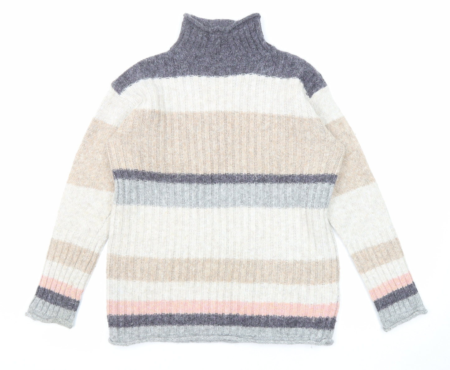 Marks and Spencer Womens Multicoloured High Neck Striped Acrylic Pullover Jumper Size S
