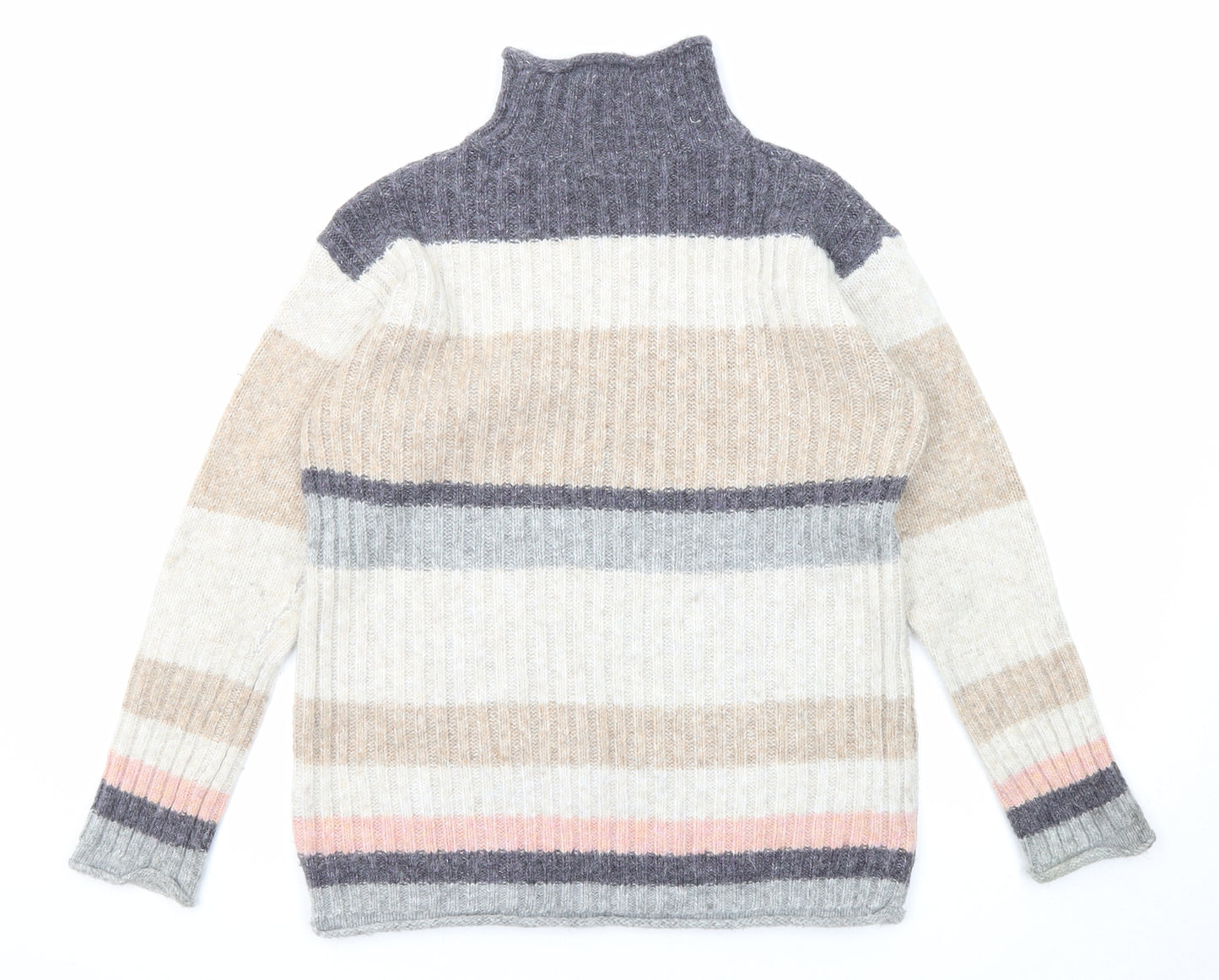 Marks and Spencer Womens Multicoloured High Neck Striped Acrylic Pullover Jumper Size S