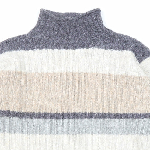 Marks and Spencer Womens Multicoloured High Neck Striped Acrylic Pullover Jumper Size S