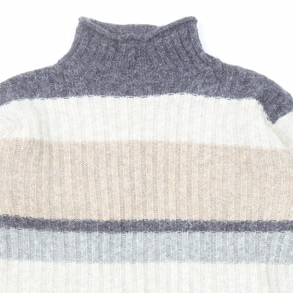 Marks and Spencer Womens Multicoloured High Neck Striped Acrylic Pullover Jumper Size S