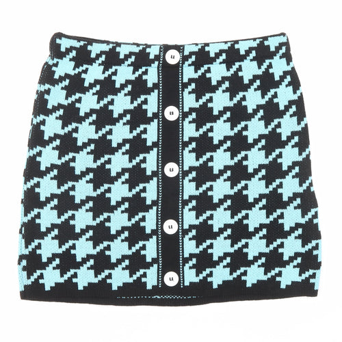 Reclaimed Vintage Womens Blue Geometric Acrylic A-Line Skirt Size L