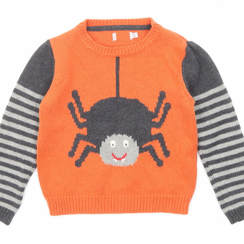 Cath Kidston Boys Orange Crew Neck Striped Cotton Pullover Jumper Size 3-4 Years Pullover - Spider
