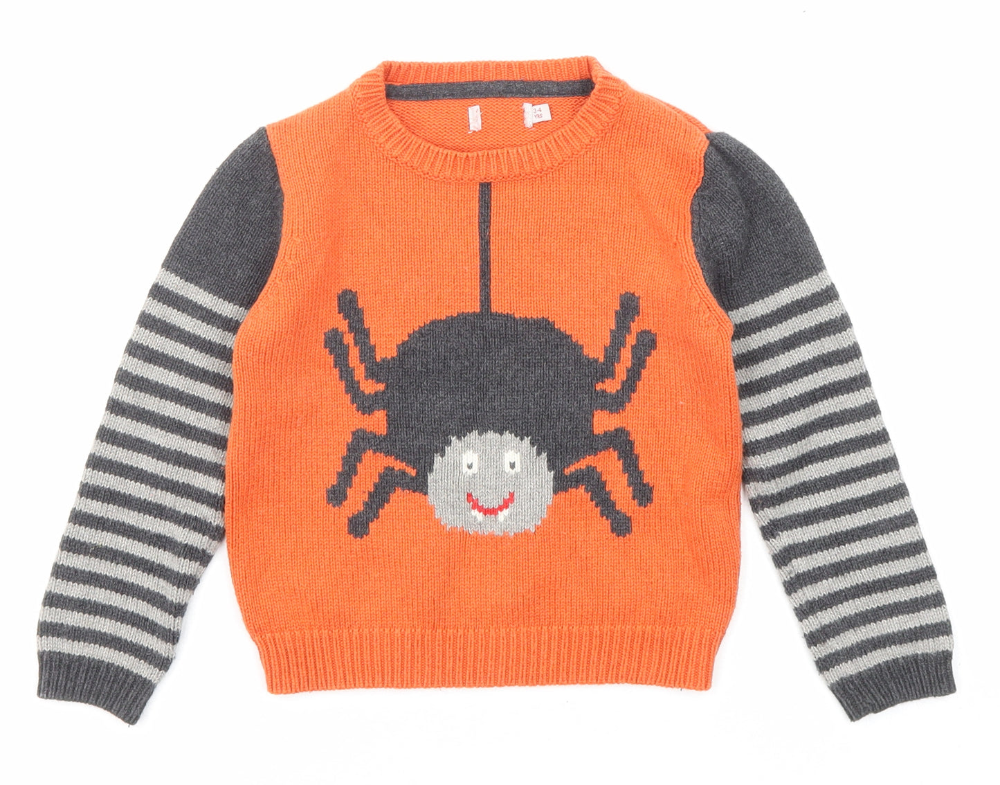 Cath Kidston Boys Orange Crew Neck Striped Cotton Pullover Jumper Size 3-4 Years Pullover - Spider