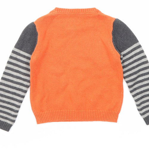 Cath Kidston Boys Orange Crew Neck Striped Cotton Pullover Jumper Size 3-4 Years Pullover - Spider