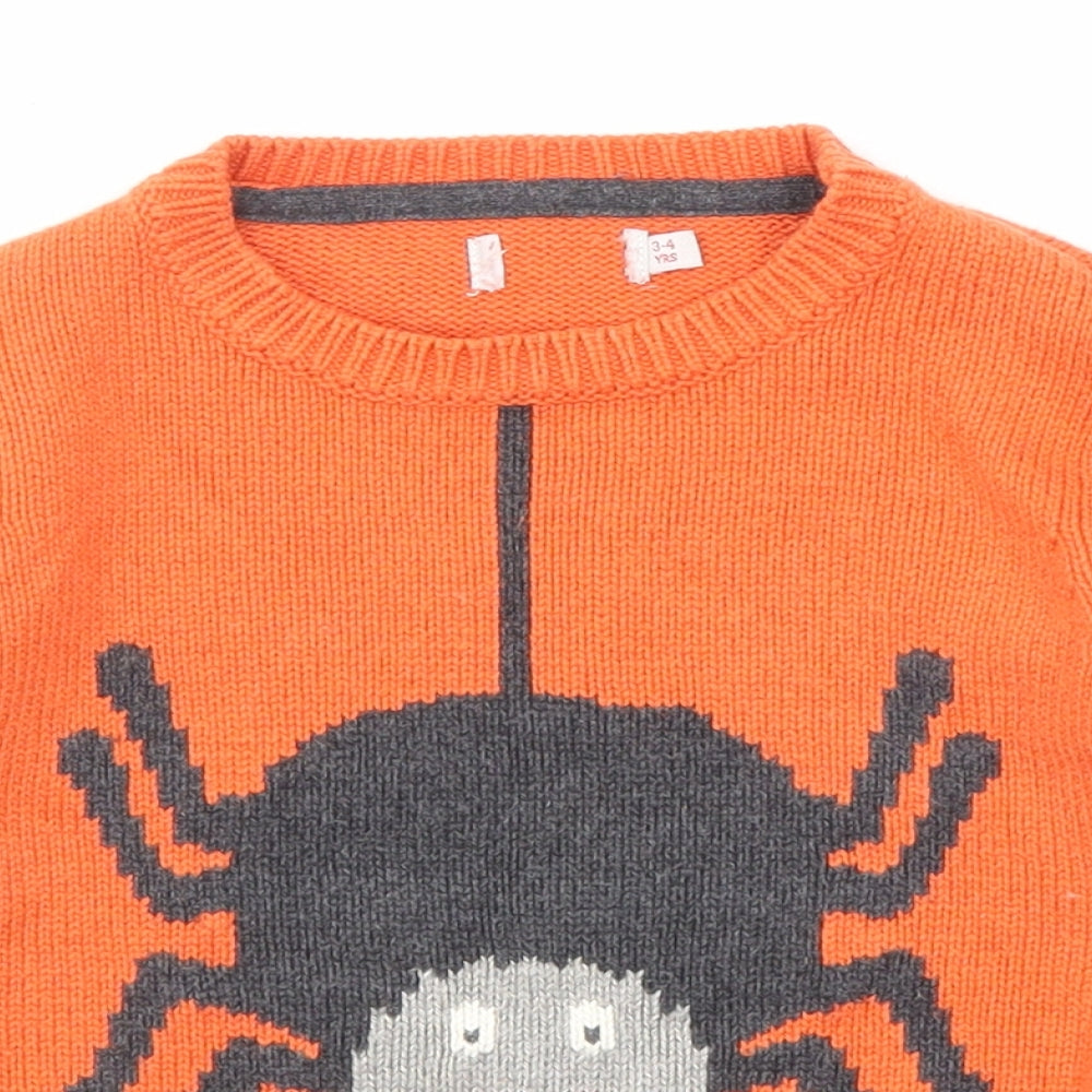 Cath Kidston Boys Orange Crew Neck Striped Cotton Pullover Jumper Size 3-4 Years Pullover - Spider