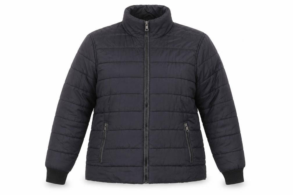 Front view of Marks & Spencer women’s black quilted jacket, size 2XL, zip - zipped pockets