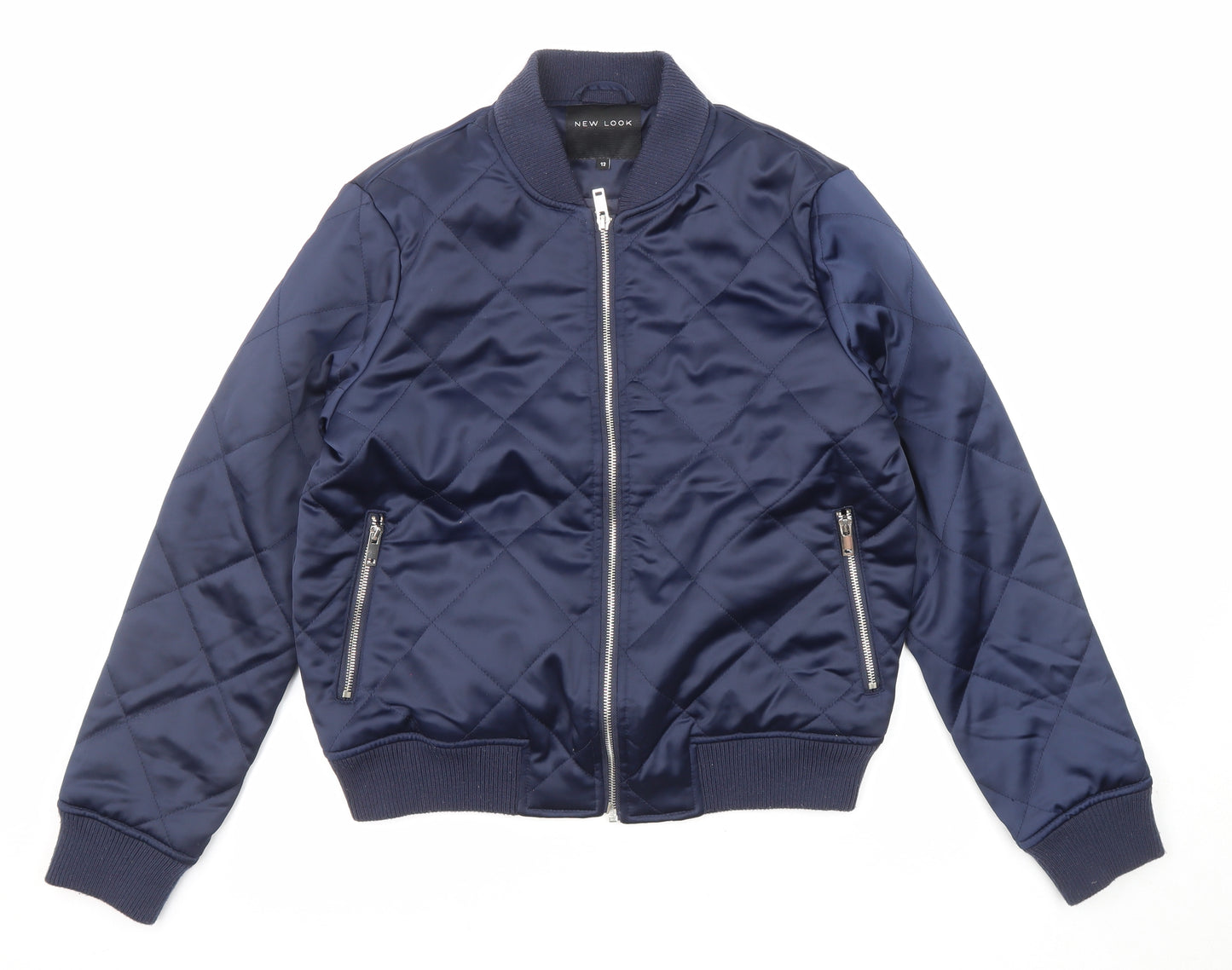 New Look Womens Blue Quilted Jacket Size 12 Zip - Zipped Pockets