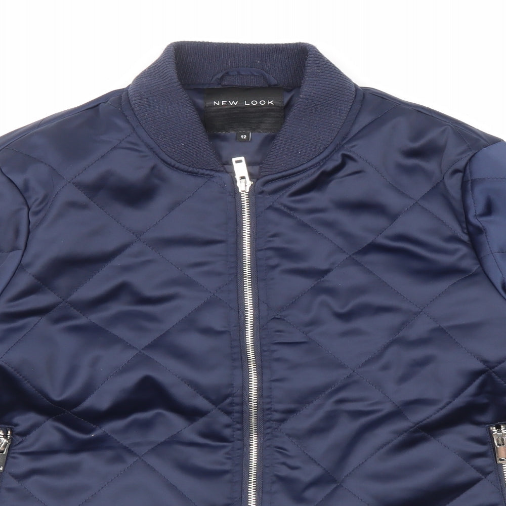New Look Womens Blue Quilted Jacket Size 12 Zip - Zipped Pockets