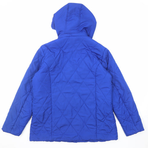 Damart Womens Blue Quilted Jacket Size 14 Zip - Hooded