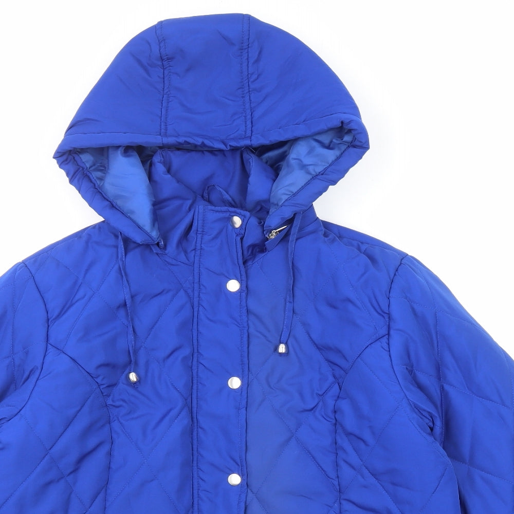 Damart Womens Blue Quilted Jacket Size 14 Zip - Hooded