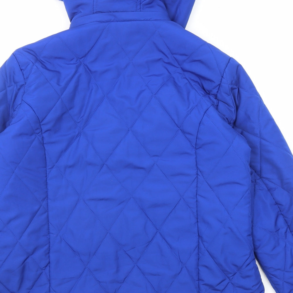 Damart Womens Blue Quilted Jacket Size 14 Zip - Hooded