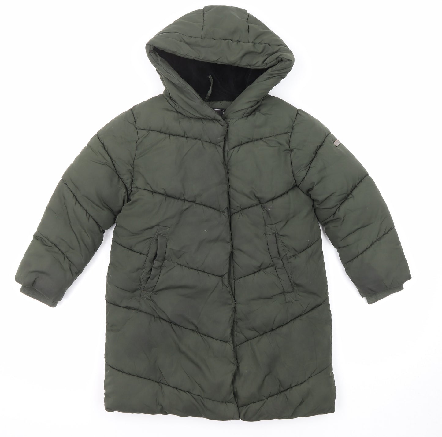 NEXT Girls Green Puffer Jacket Coat Size 7 Years Zip