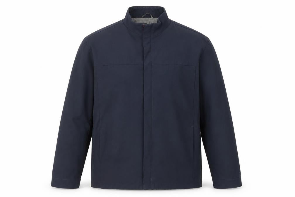 Front view of Red Herring men’s blue jacket, size M, zip