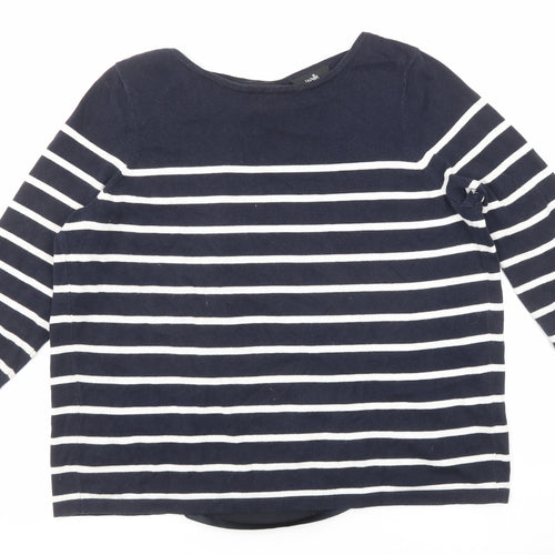 Wallis Womens Blue Round Neck Striped Cotton Pullover Jumper Size M