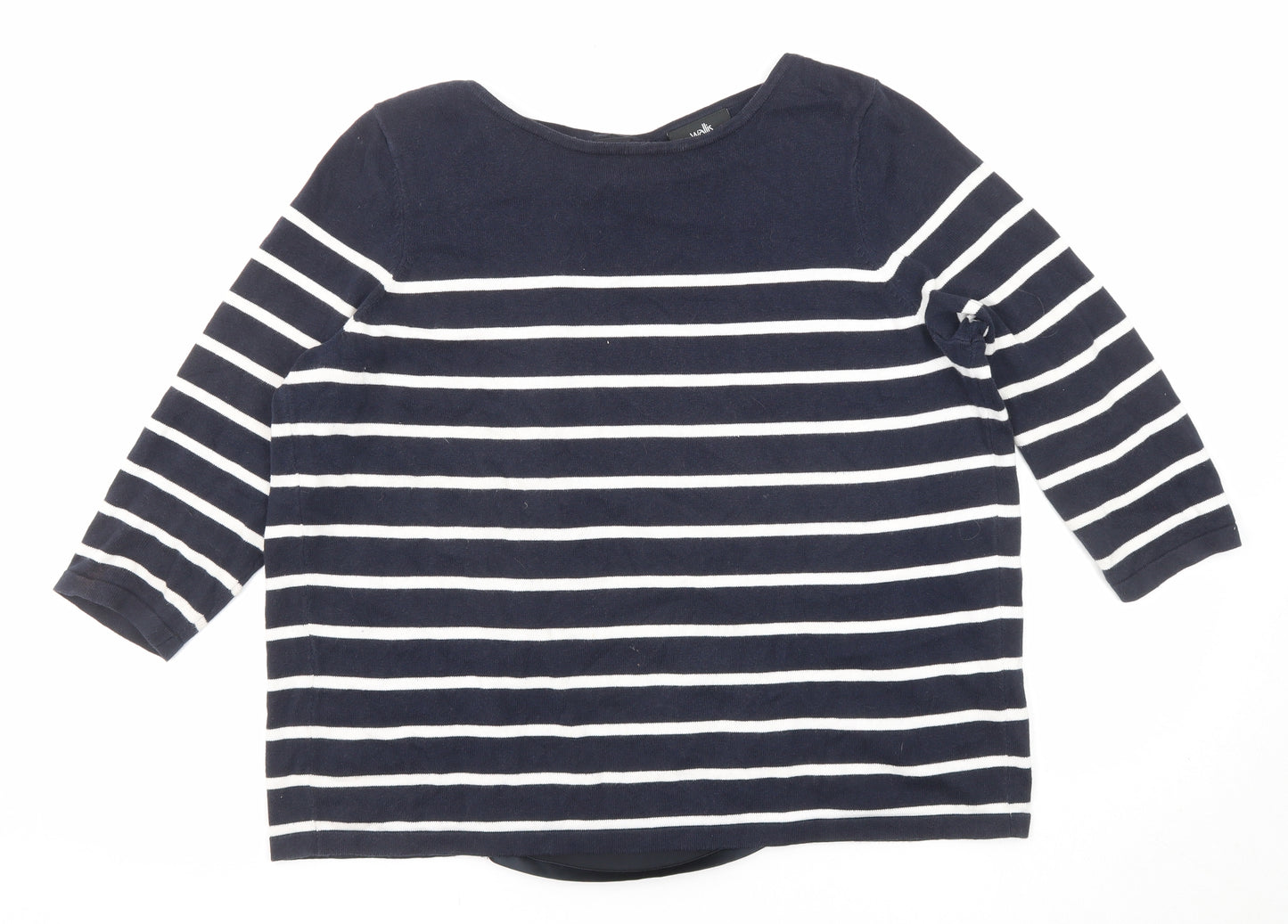 Wallis Womens Blue Round Neck Striped Cotton Pullover Jumper Size M
