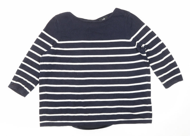 Wallis Womens Blue Round Neck Striped Cotton Pullover Jumper Size M