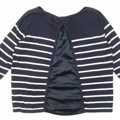 Wallis Womens Blue Round Neck Striped Cotton Pullover Jumper Size M