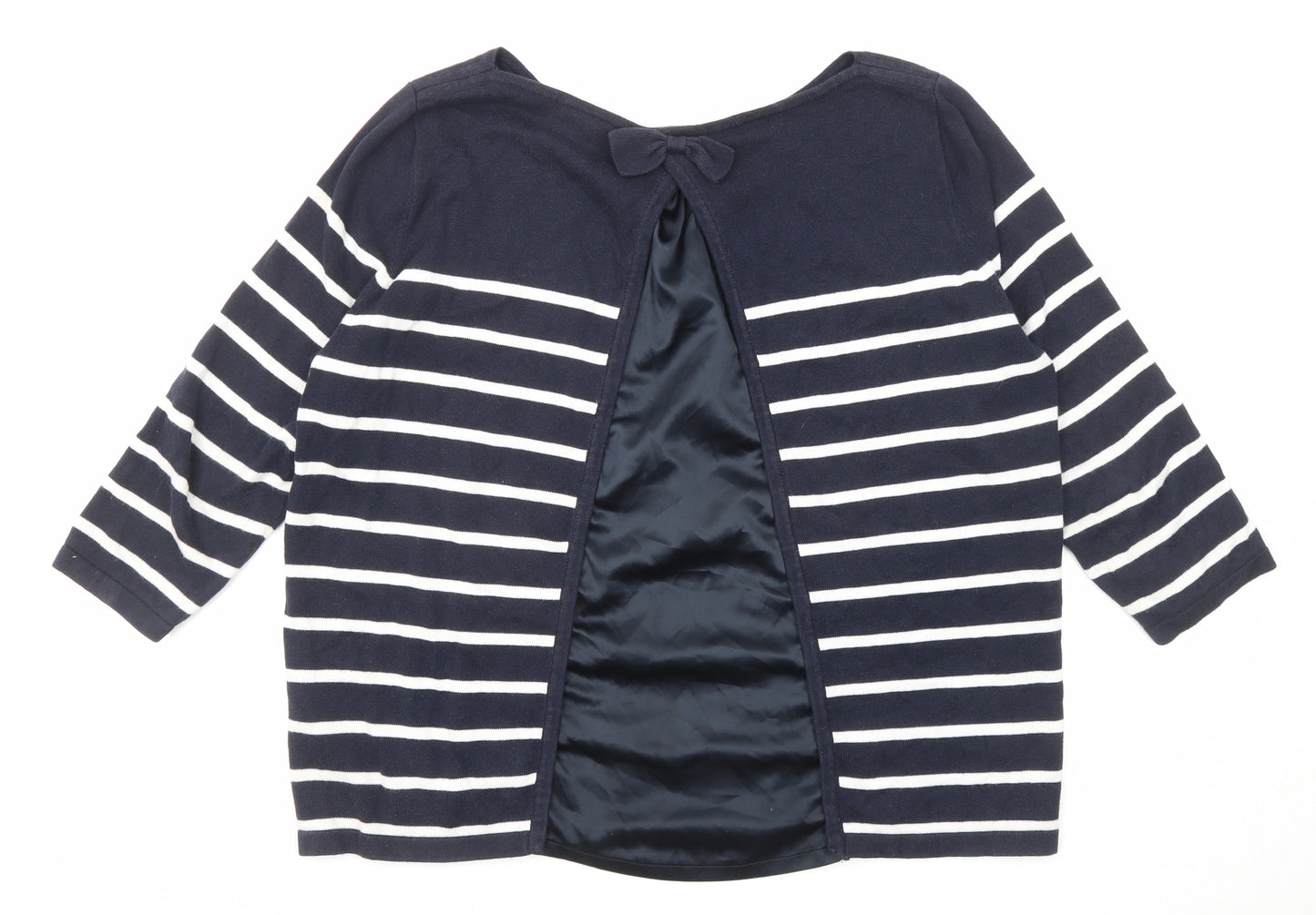 Wallis Womens Blue Round Neck Striped Cotton Pullover Jumper Size M