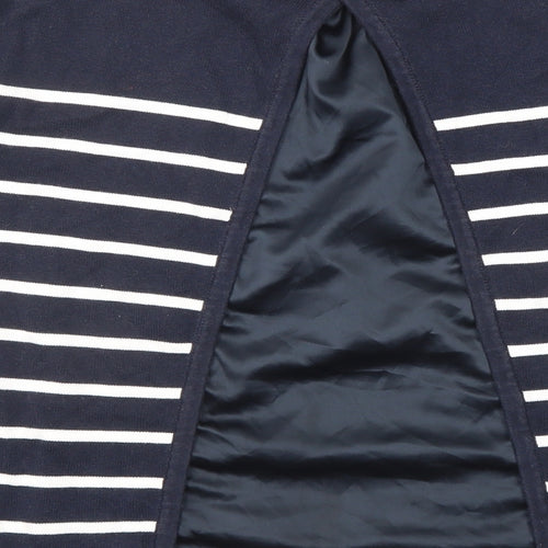 Wallis Womens Blue Round Neck Striped Cotton Pullover Jumper Size M