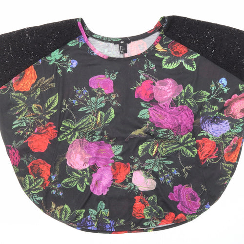 H&M Womens Multicoloured Floral Polyester Basic Blouse Size S Round Neck - Lace Sleeve Detail