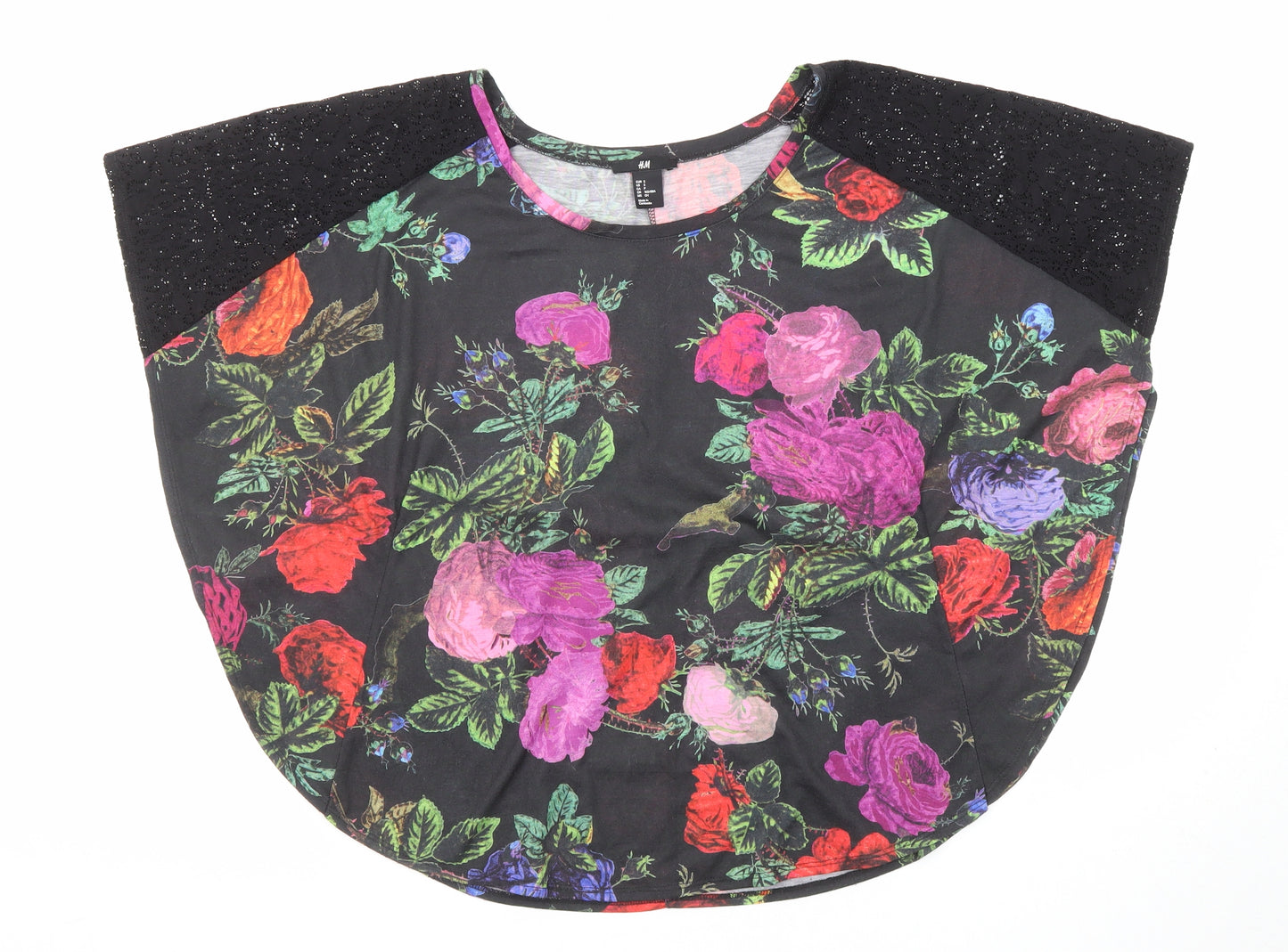 H&M Womens Multicoloured Floral Polyester Basic Blouse Size S Round Neck - Lace Sleeve Detail