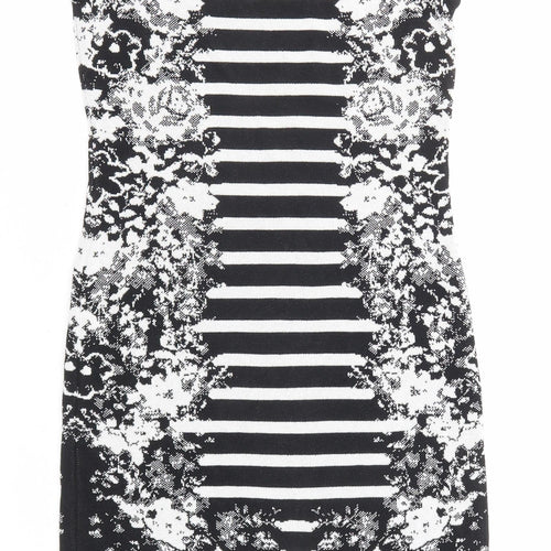Madeleine Womens Black Geometric Cotton Shift Size 8 Round Neck Pullover