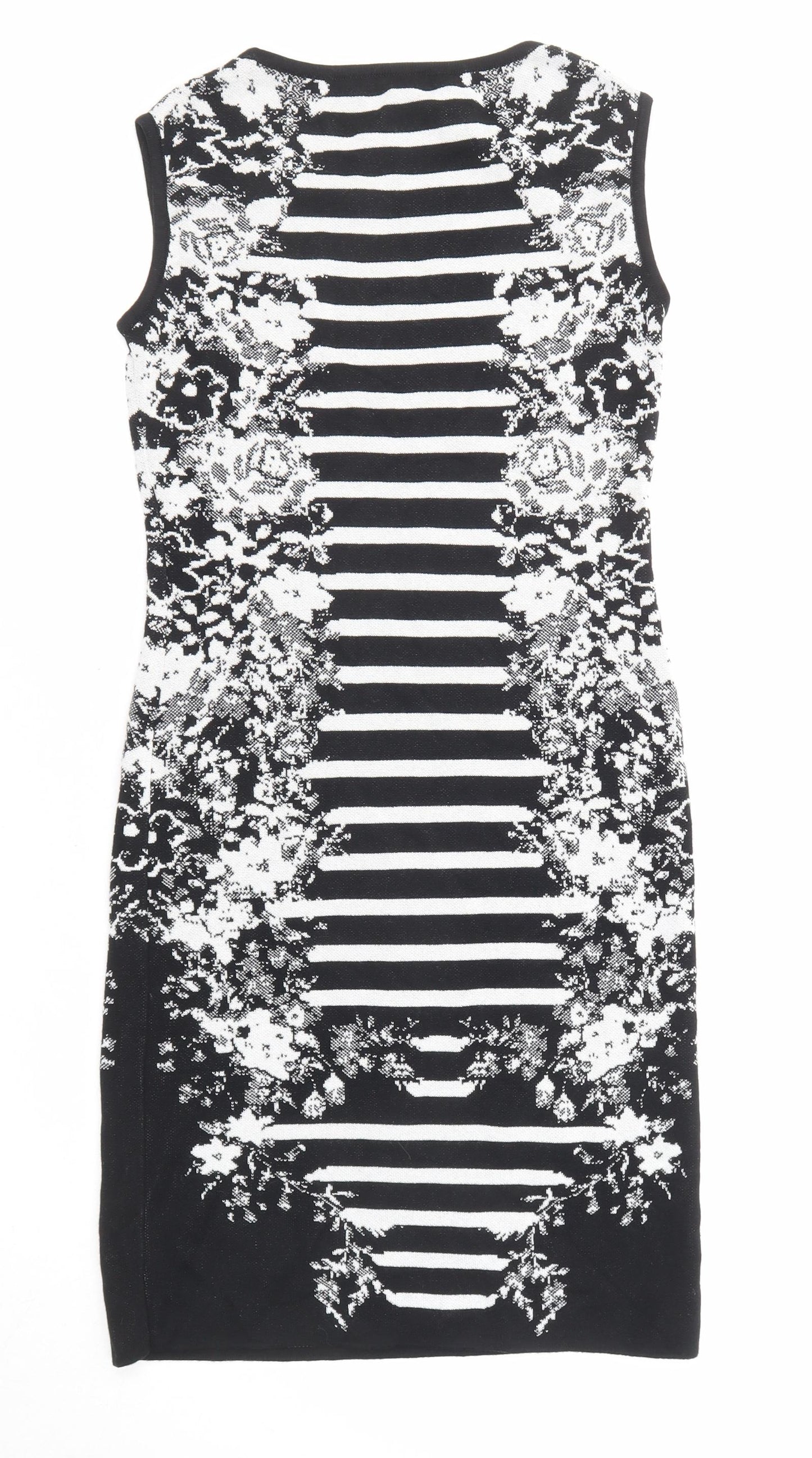 Madeleine Womens Black Geometric Cotton Shift Size 8 Round Neck Pullover