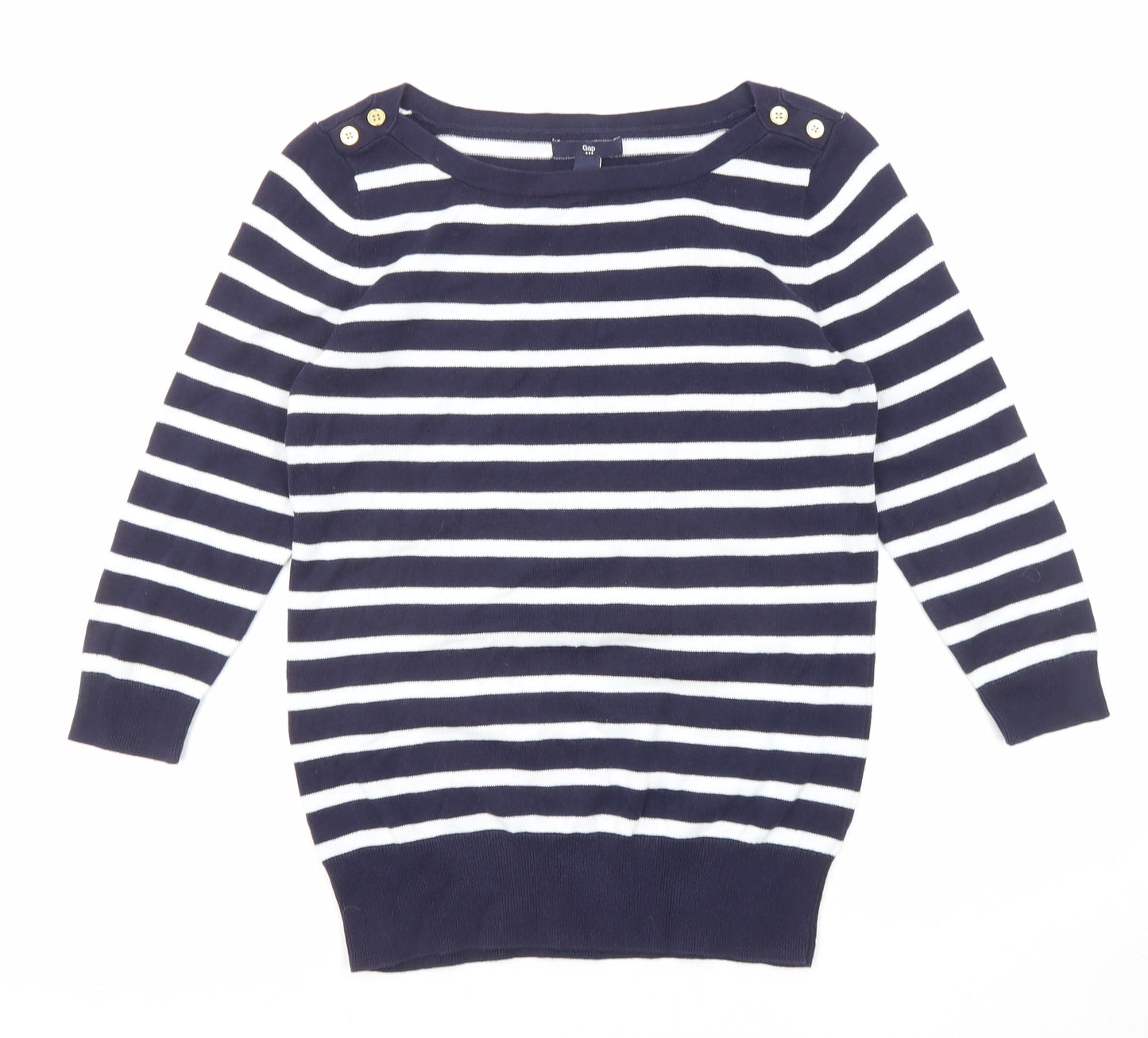 Gap Womens Blue Round Neck Striped Acrylic Pullover Jumper Size M