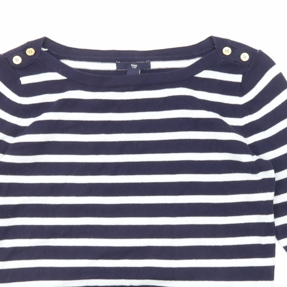 Gap Womens Blue Round Neck Striped Acrylic Pullover Jumper Size M