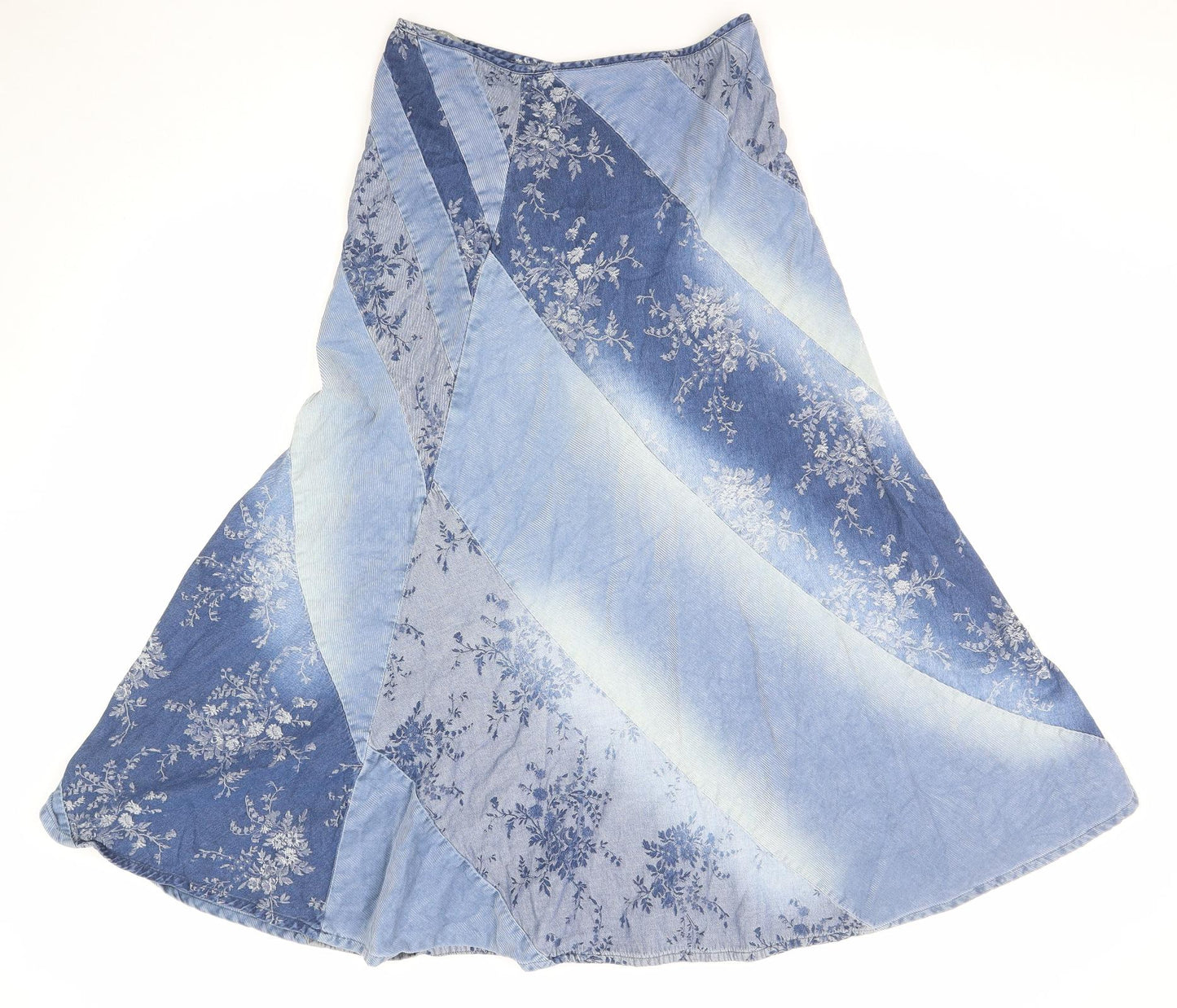 Per Una Womens Blue Geometric Cotton A-Line Skirt Size 10 Zip