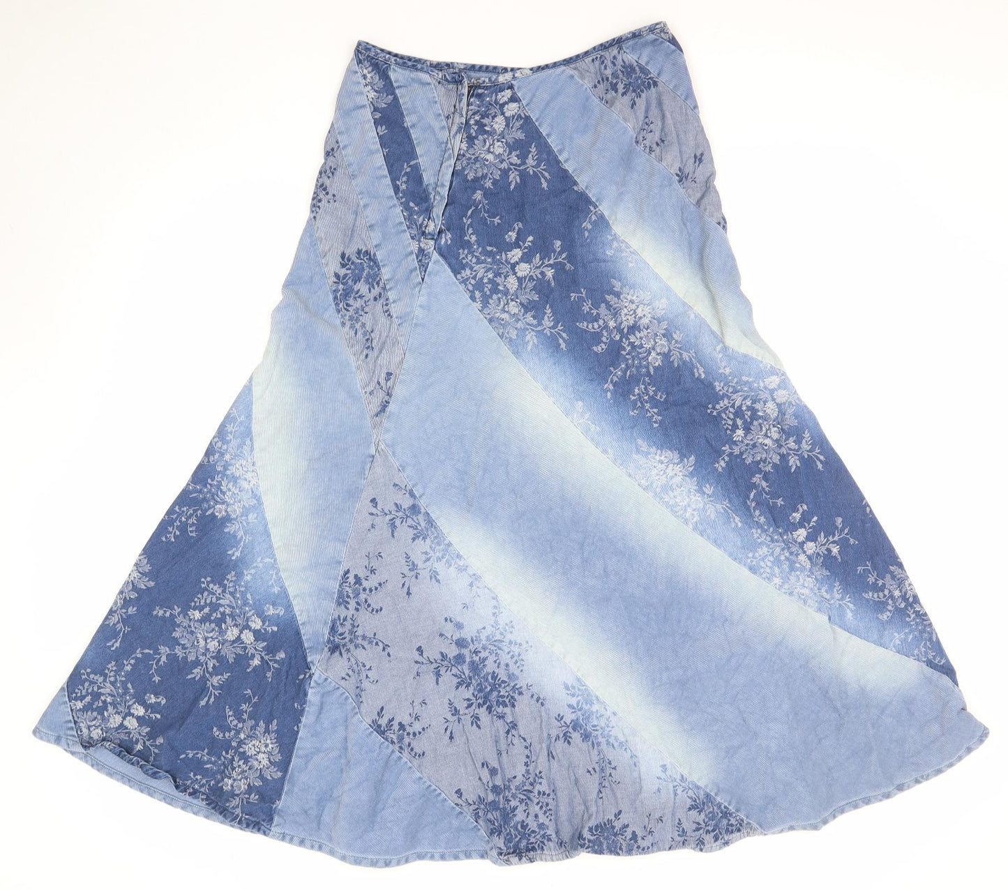 Per Una Womens Blue Geometric Cotton A-Line Skirt Size 10 Zip