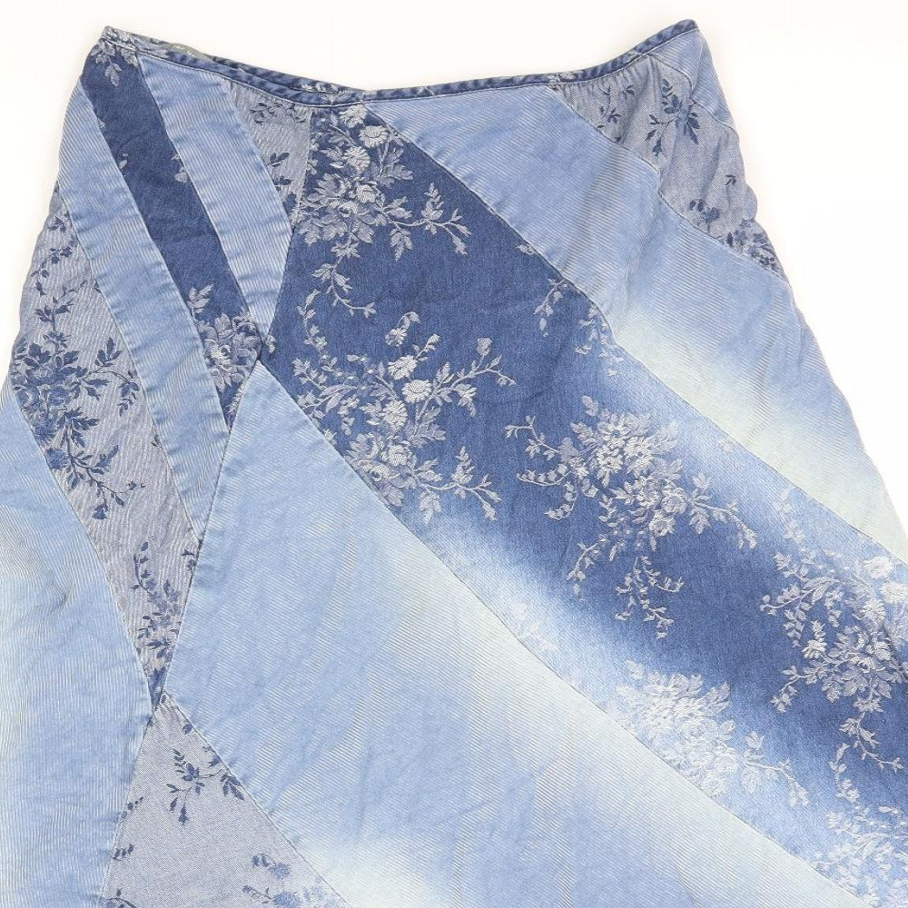 Per Una Womens Blue Geometric Cotton A-Line Skirt Size 10 Zip