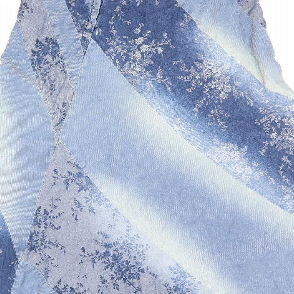 Per Una Womens Blue Geometric Cotton A-Line Skirt Size 10 Zip