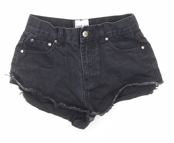 Tiger Mist Womens Black Cotton Cut-Off Shorts Size 8 Regular Zip
