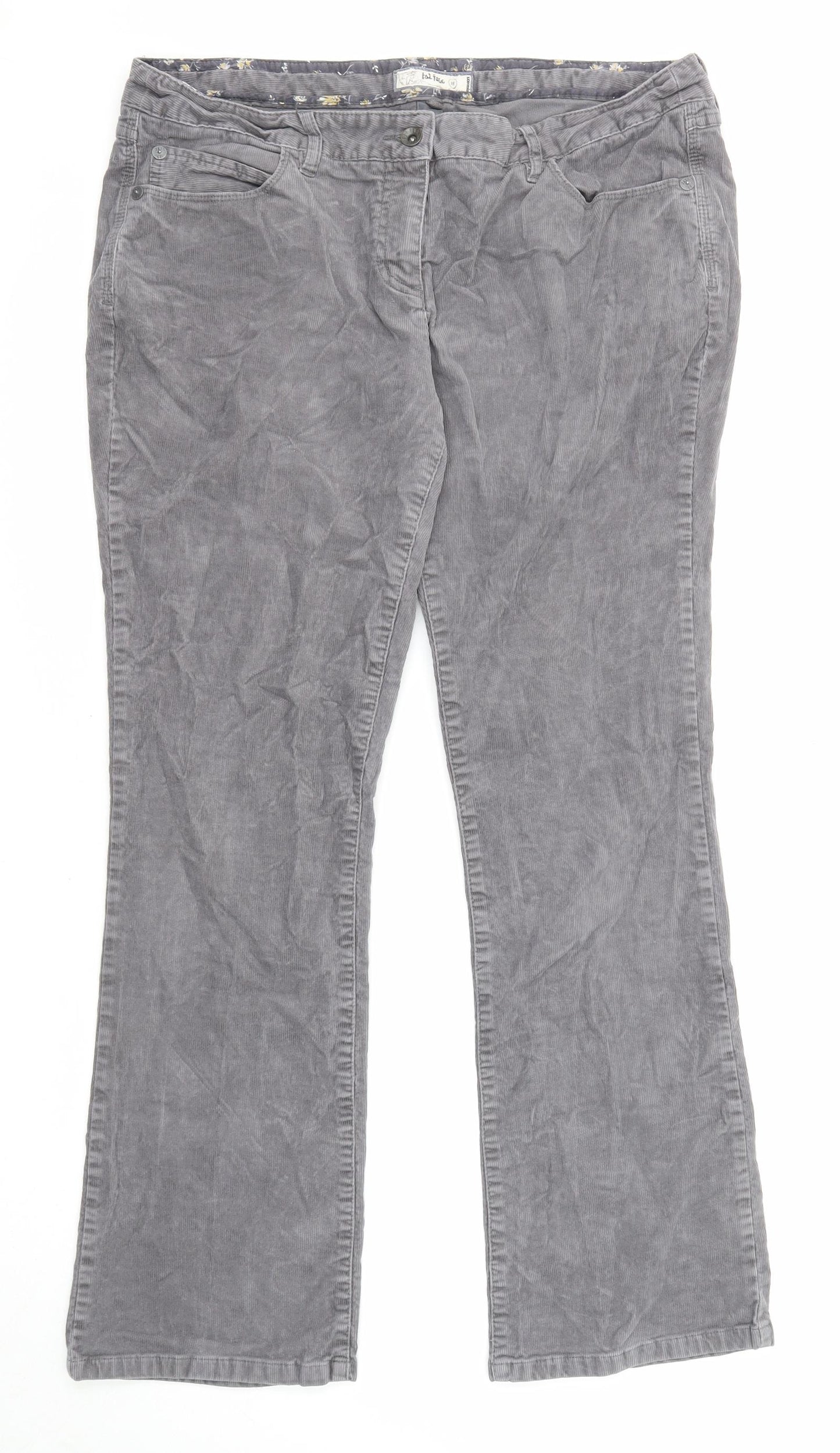 Fat Face Womens Grey Cotton Trousers Size 16 L30 in Regular Zip