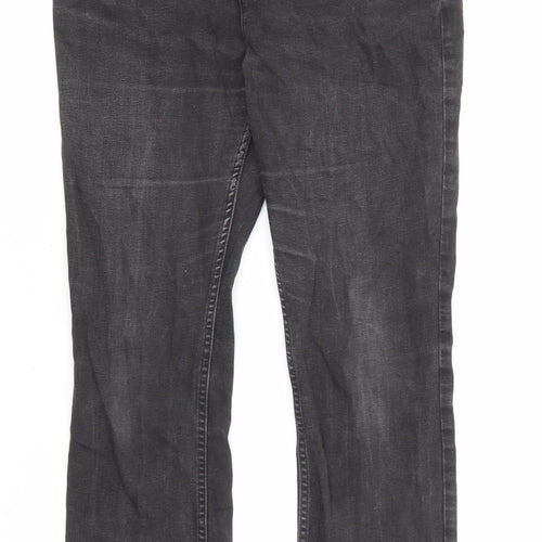 Marks and Spencer Womens Black Cotton Straight Jeans Size 12 L27 in Slim Zip