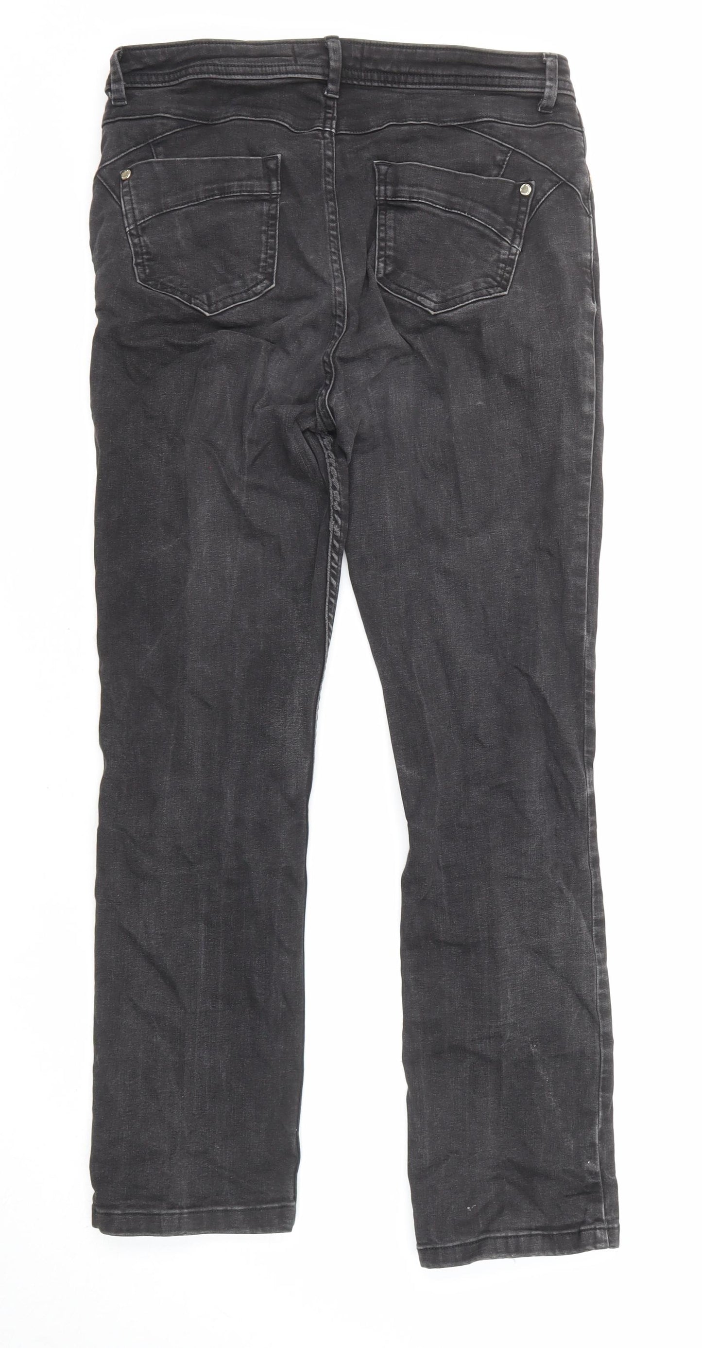 Marks and Spencer Womens Black Cotton Straight Jeans Size 12 L27 in Slim Zip