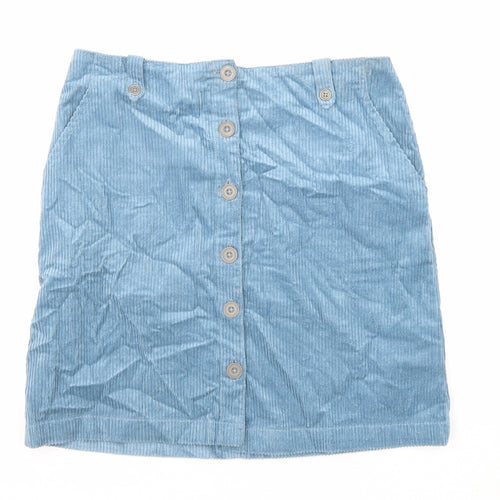 Monsoon Womens Blue Cotton A-Line Skirt Size 12 Button
