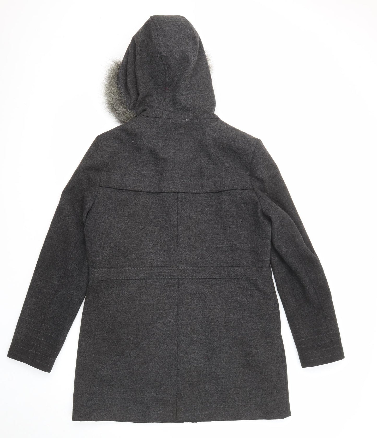 Dorothy Perkins Womens Grey Parka Coat Size 14 Button - Hooded Faux Fur Trim