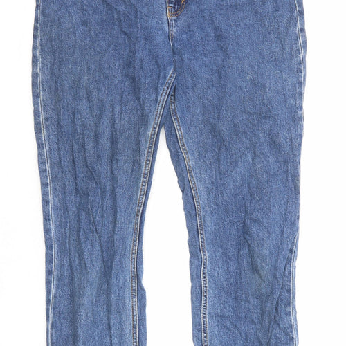 Monki Womens Blue Cotton Straight Jeans Size 32 in L28 in Regular Zip